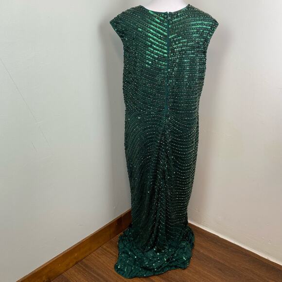Mac Duggal Forest Green Cap Sleeve Sequined Evening Gown Size 16 $598 5441 - Picture 6 of 15